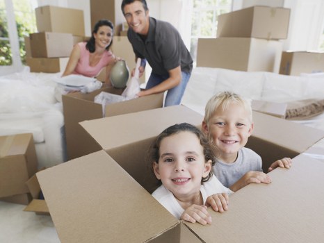 Packed office furniture and equipment ready for commercial transport