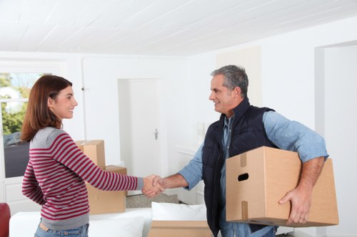 Apartment relocation scene in Wimbledon with moving boxes