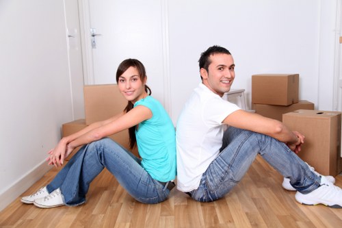Packed boxes prepared for a Wimbledon flat move