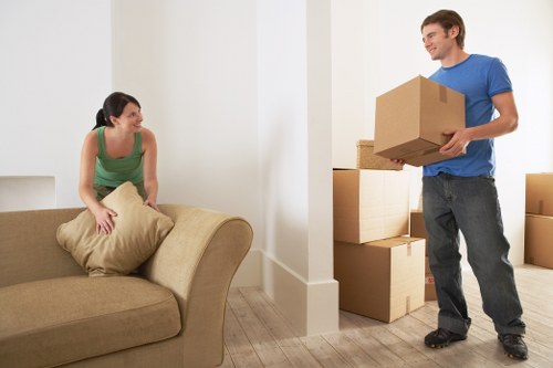 Packed boxes and furniture prepared for a house removal in Wimbledon